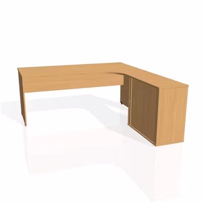 Pracovný stôl Gate, ergo, ľavý, 180x75,5x200 cm, buk/buk