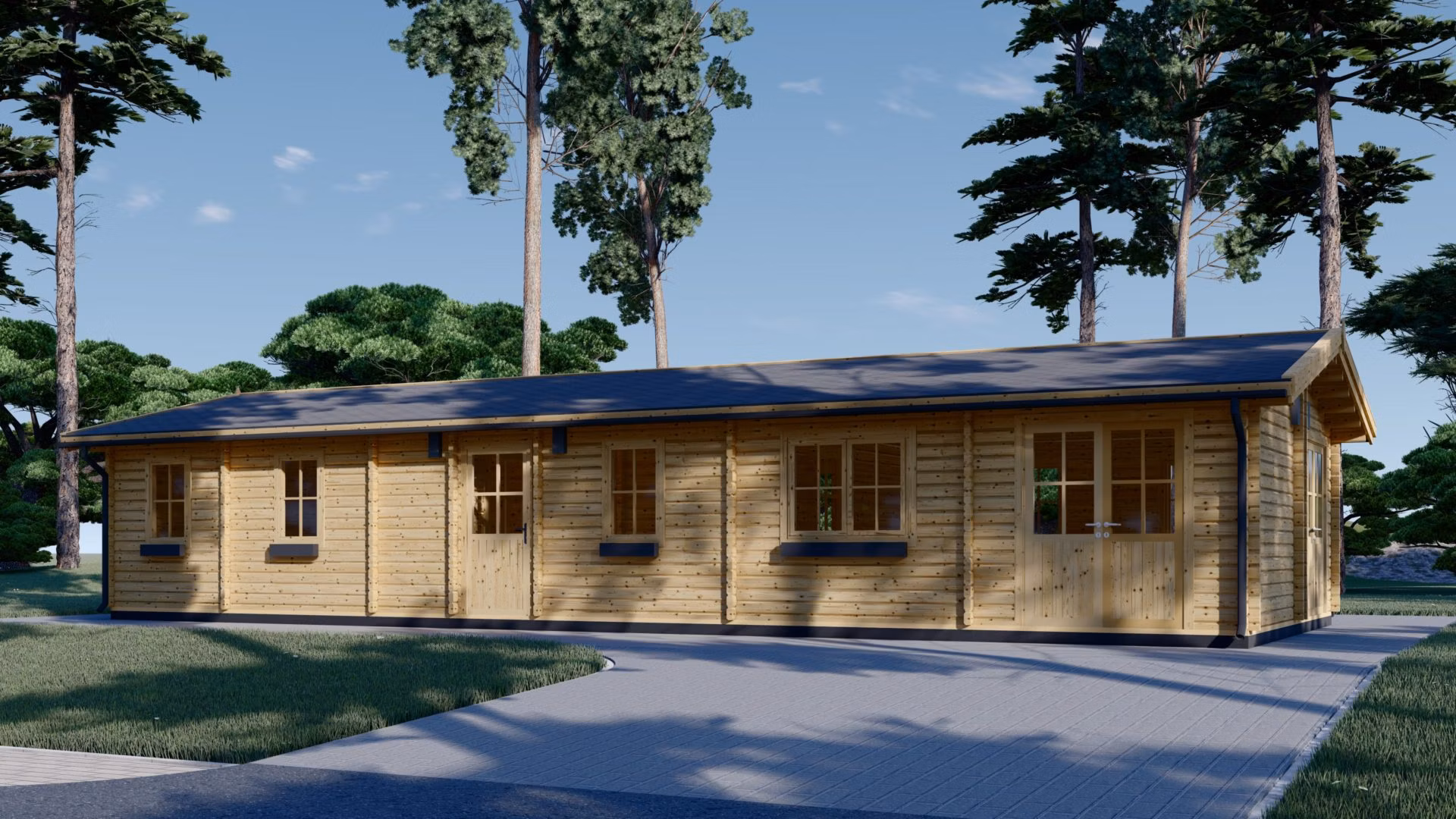 Drevená chata BRIGHTON (66 mm), 15x6 m, 90 m²