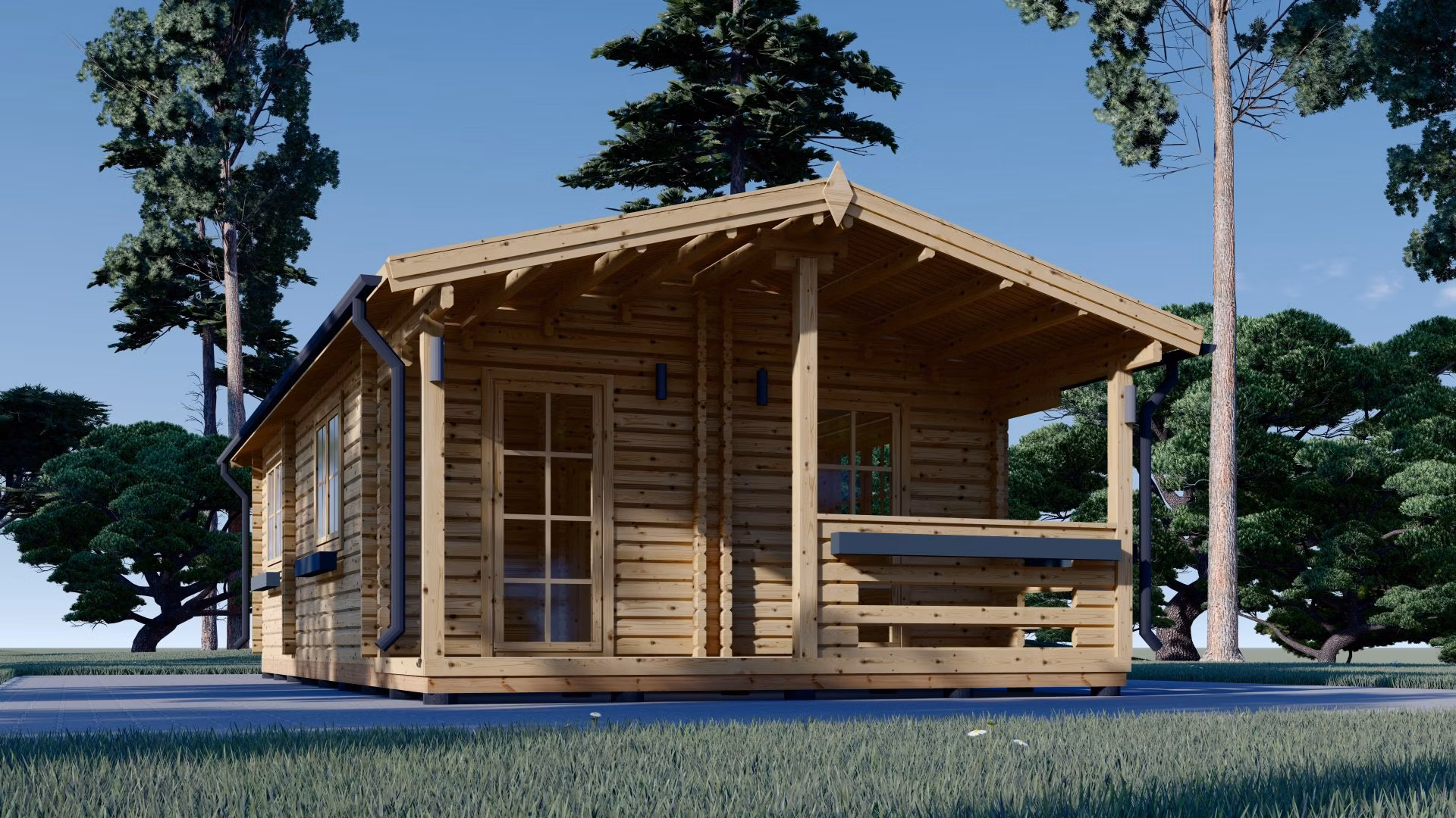 Drevená chata s ARGO terasou 5m x 9m 35 m² + 8 m² (44 mm)