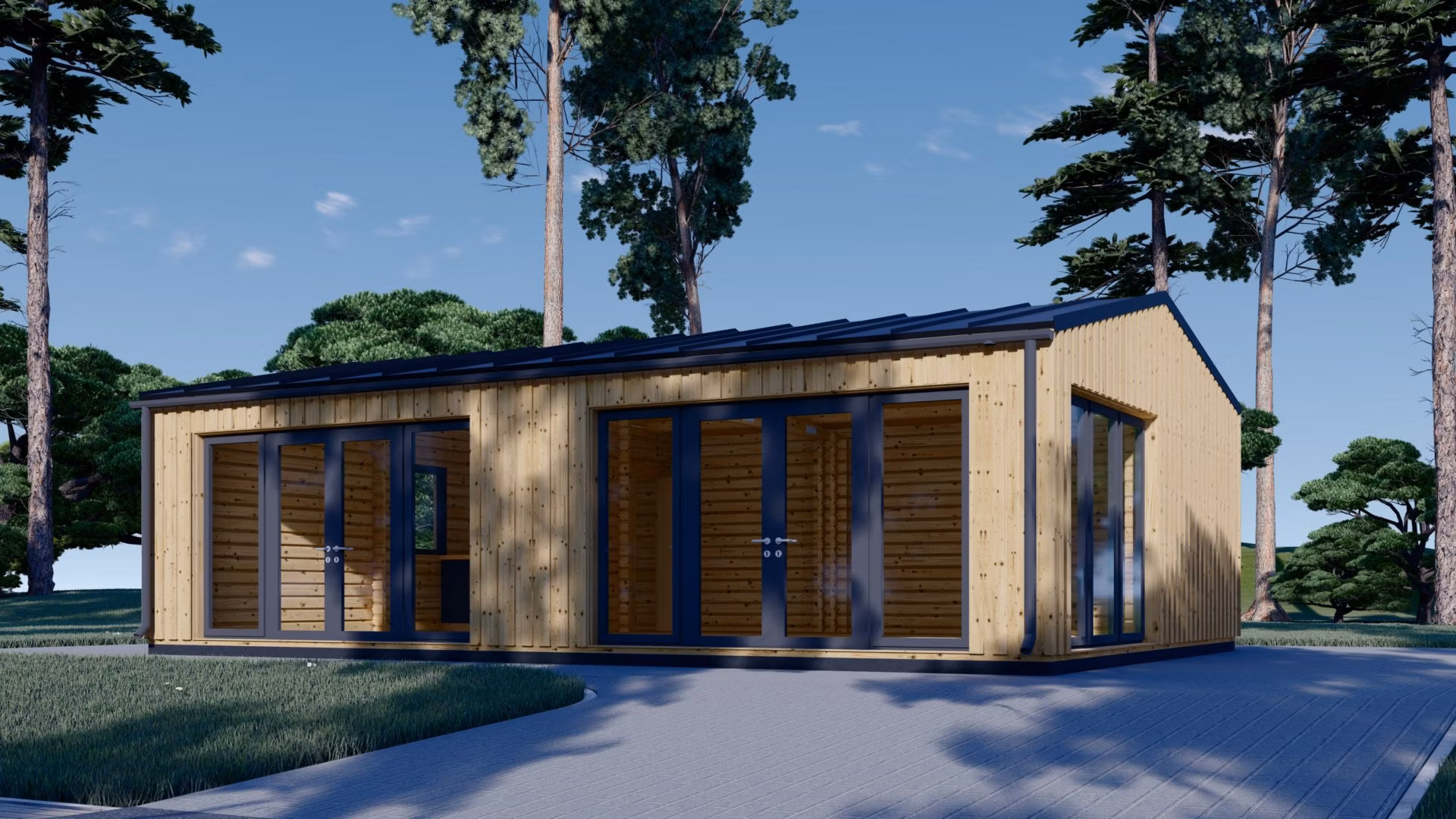 Drevený záhradný domček MARINA Modern (44 mm + obklad) 8x6 m, 48 m²