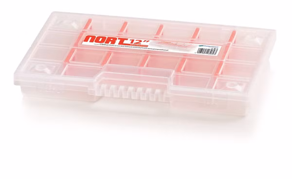 Plastový organizér s 22 priehradkami (prepážkami) NORT 290x195x35 mm - farba: transparentná