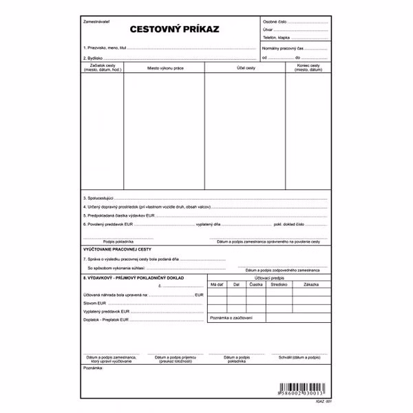 Cestovný príkaz, A4, 1000 listov