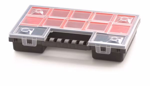 Plastový organizér 12 červených boxov NORB 287x186x50 mm