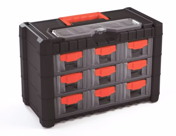 Plastový závesný organizér MULTICASE CARGO 400x200x260 mm - farba: čierna/červené držadlá