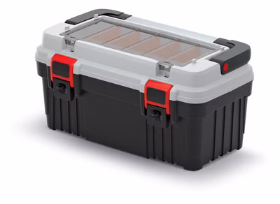 Kufor na náradie s kovovou rukoväťou OPTIMA (priečky) 470x256x238 mm - farba: sivá