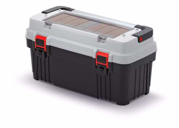 Kufor na náradie s kovovou rukoväťou OPTIMA (boxy) 586x296x305 mm - farba: sivá