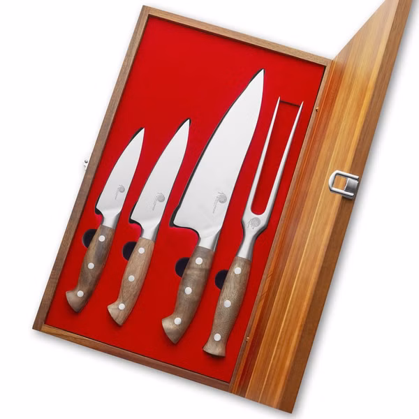 Sada nožov Dellinger 3 ks + vidlička v drevenej darčekovej krabici, Walnut