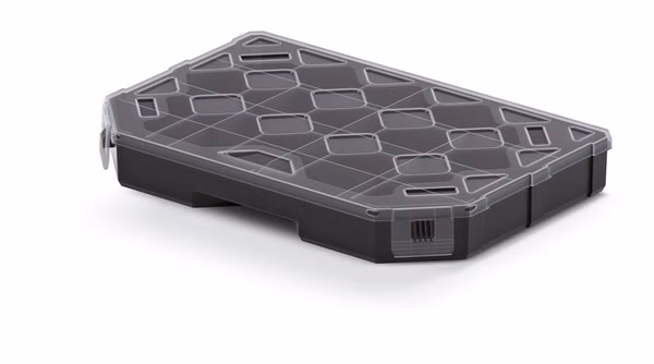 Organizér TAGER (priehradky) 284x195x40 mm - farba: čierna s priehľadným vekom