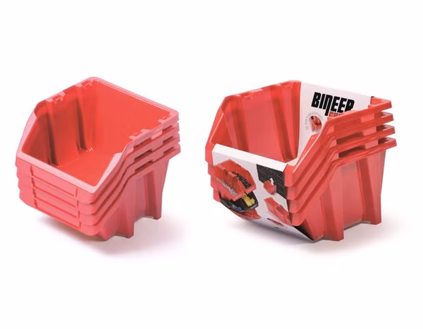 Sada 4 úložných boxov BINEER SHORT SET - 272x238x236 mm - farba: červená