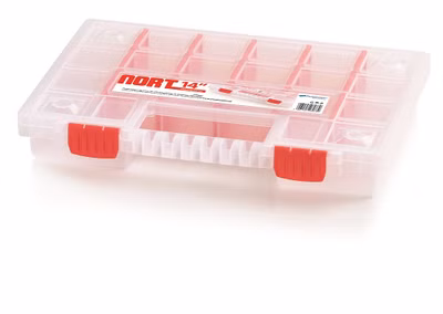 Plastový organizér s 22 priehradkami (priehradkami) NORT 344x249x50 mm - farba: transparentná