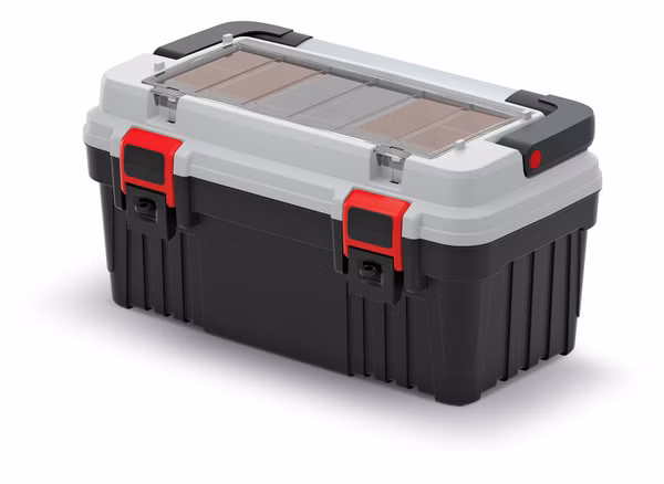 Kufor na náradie s kovovou rukoväťou OPTIMA 470x256x238 mm (boxy) - farba: sivá