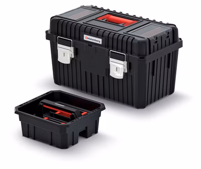 Kufrík na náradie s kovom. HEAVY zámky 585x360x337 mm (priehradky vo veku) - farba: čierna