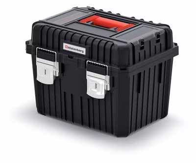 Kufrík na náradie s kovom. HEAVY zámky 445x360x337 mm (priehradky vo veku) - farba: čierna