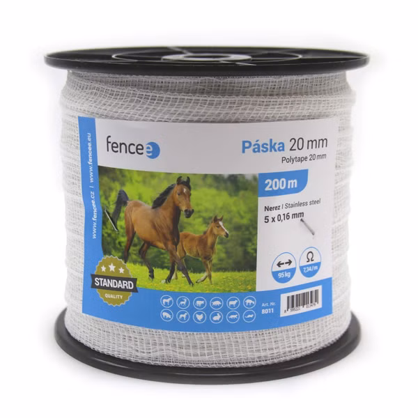 Páska pre elektrický ohradník, priemer 20 mm, 200 m, biela