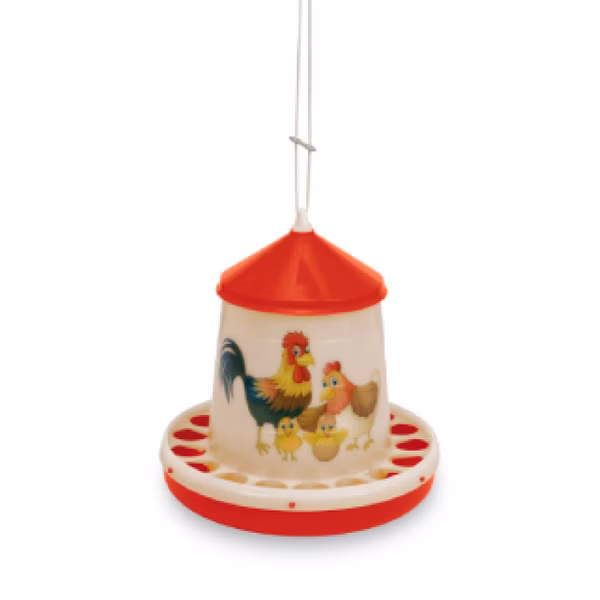 Plastové krmítko - ŠŤASTNÉ SLEPICE 4 kg - červené - 11364