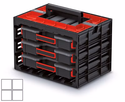 Skriňa s 3 organizérmi TAGER CASE (boxy) 415x290x290 mm - farba: čierna