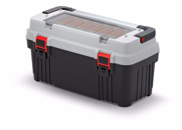 Kufor na náradie s kovovou rukoväťou OPTIMA (priečky) 586x296x305 mm - farba: sivá