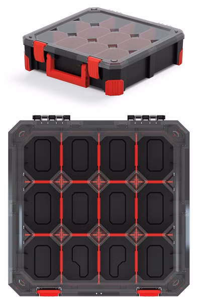 Organizér TITAN - 12 priehradiek (prepážky), 390x390x110 - priehľadné veko