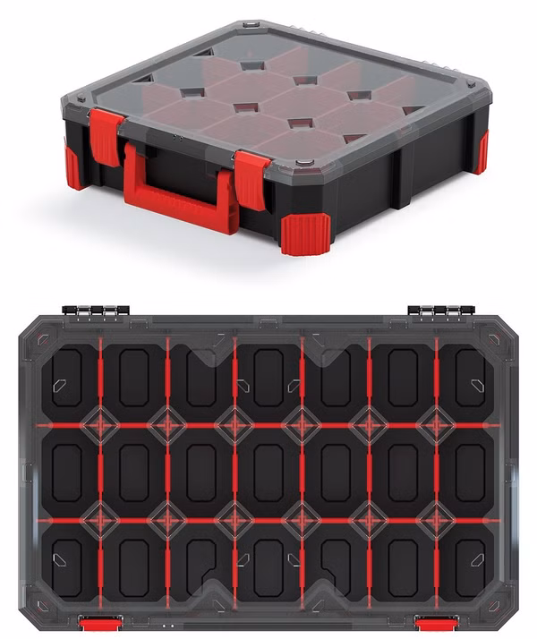 Organizér TITAN - 21 priehradiek (prepážky), 598x390x110 mm - priehľadné veko