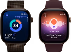 Apple Watch Series 12, pouzdro z tmavě bronzového hliníku, kruhový graf spánkového skóre, korunka Digital Crown, tmavě bronzový milánský tah