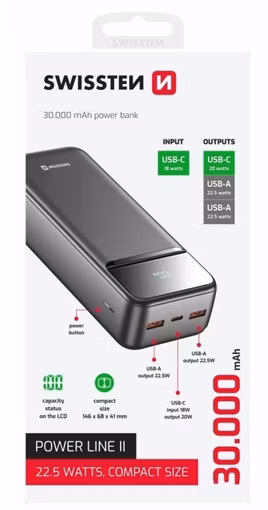 obrázek powerbanka SWISSTEN POWER LINE II 30000mAh
