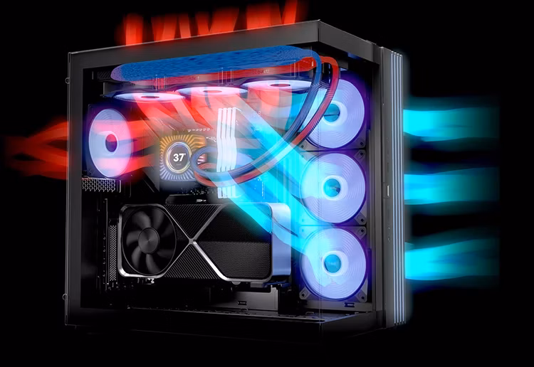 PC sestava s vyzobrazeným chladičem