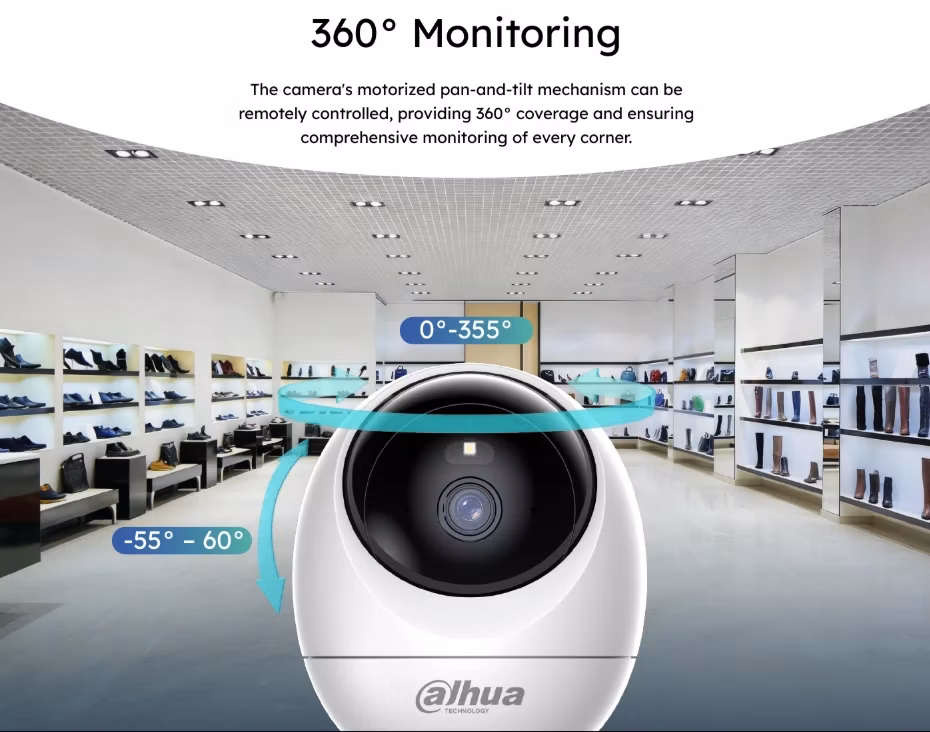360stupňové monitorování: plné otáčení 0° až 355° a náklon –55° až 60°