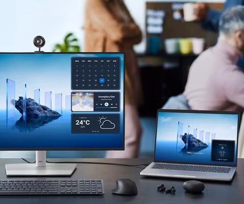 bezdrátový headset Dell Pro Plus Earbuds EB525 na stole
