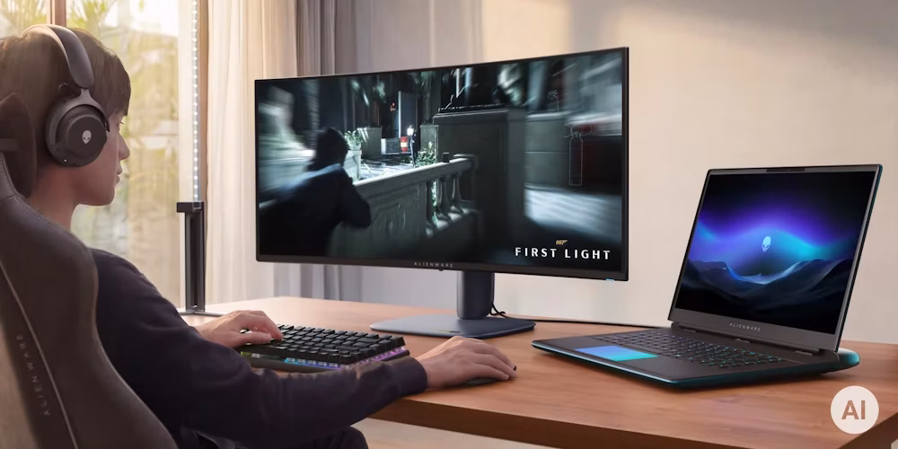 hráč s Alienware monitorem