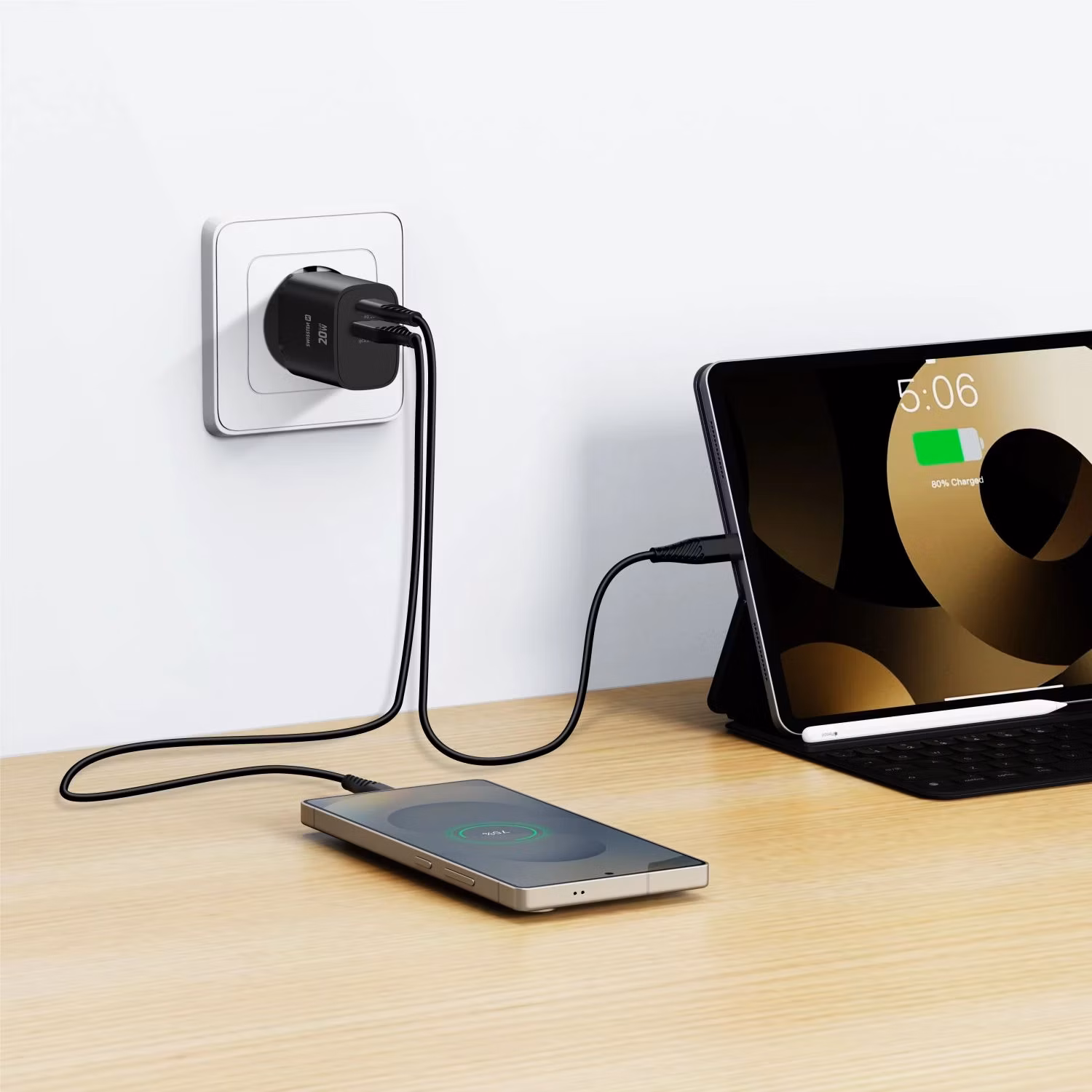 SWISSTEN Edge GaN USB-C 20 W + USB 18 W černý