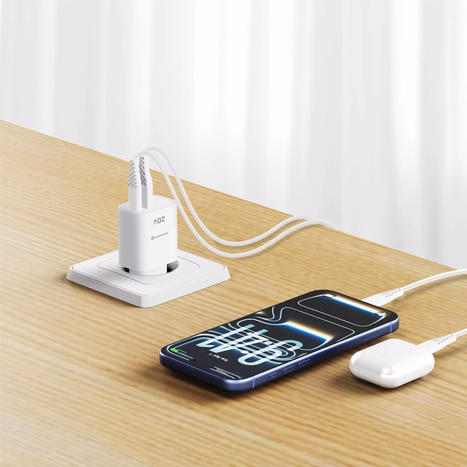 SWISSTEN Edge GaN USB-C 20W + USB 18W bílý